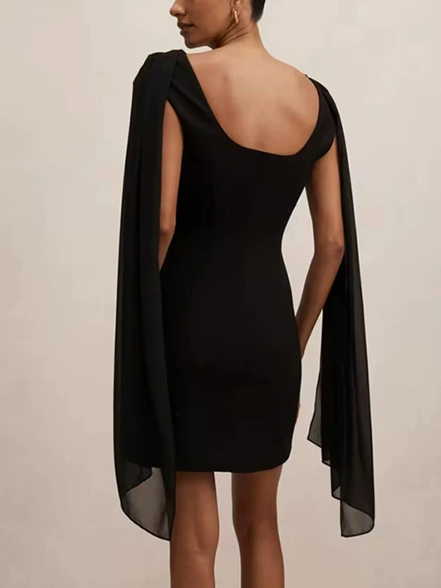 TWOTWINSTYLE Black Loose Spliced Folds Dresses for Women Swinging Collar Sleeveless Sexy Luxury Dress Female Summer Fashion New