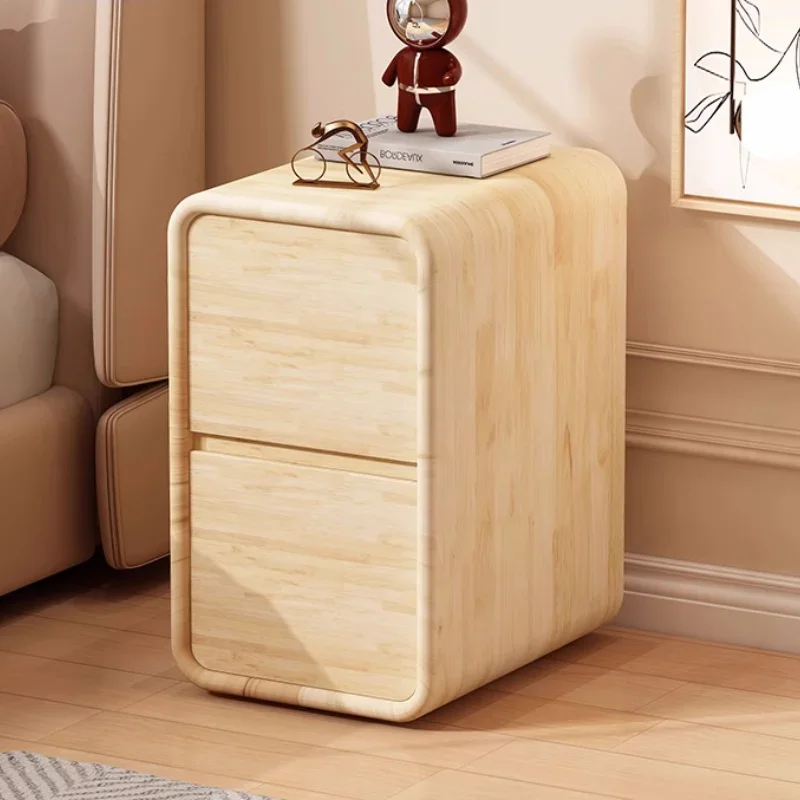 

Mini Solid Wood Bedside Table Modern Style Solid Color Leather Bedroom Nightstands Side Storage Cabinet
