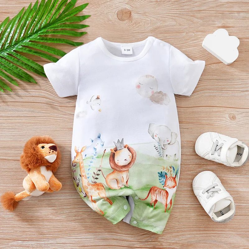 Newborn Baby Clothes animal print Fashion Infant Jumpsuit Toddler Short Sleeve One piece Pajamas unisex Bodysuit Summer Romper