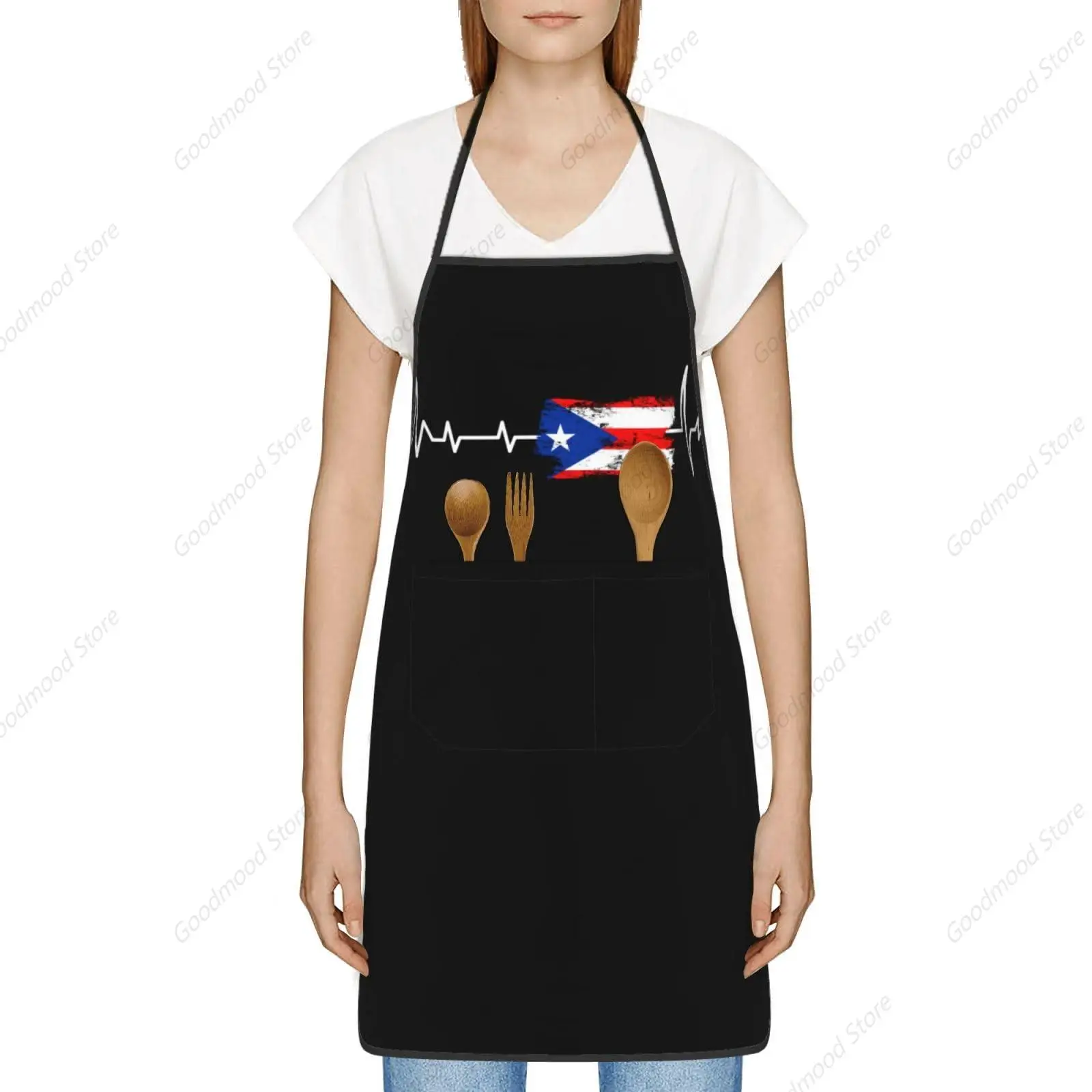 Rico Flag Heartbeat Puerto Rican Apron,Cooking Aprons,Kitchen Apron Chef Apron Adjustable Garden Aprons With 2 Pockets