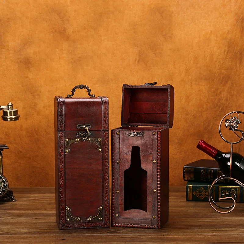 

Antique Style Wooden Wine Box, Vintage Red Wine or Champagne Storage Case, High-End Wine Packaging Gift Box