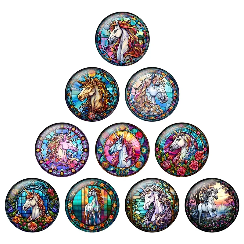 24pcs/lot Colorful Horse Art Pattern 8mm/12mm/18mm/25mm Round Photo Glass Cabochon Demo Flat Back Making Findings H317