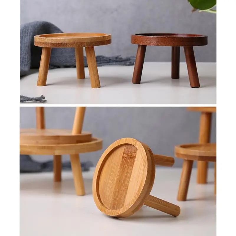 Soporte de madera para plantas de interior, taburete alto redondo, moderno, decorativo para sala de estar, sofá y sala de estar