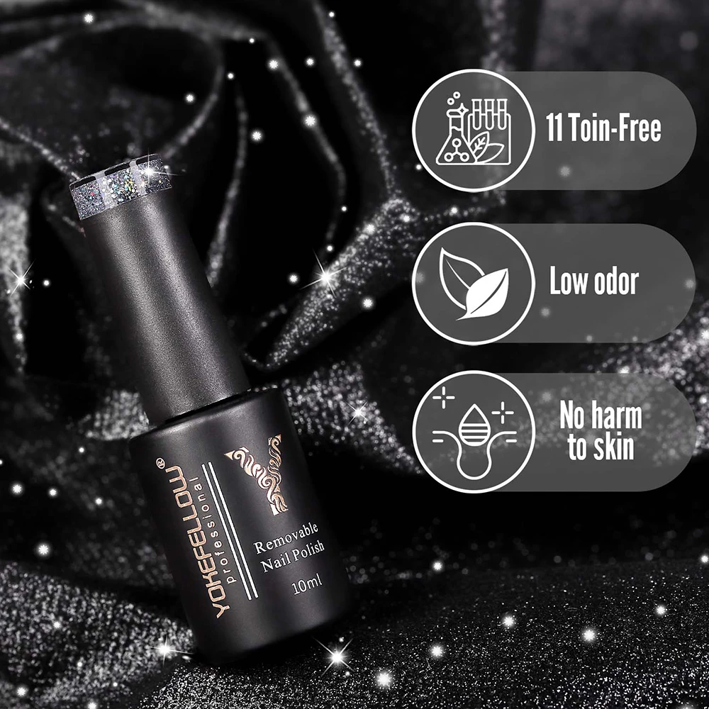 YOKEFELLOW BD04 Holo Shimmers Reflective Glitter Gel Nail Polish Silver Semi permanent Gel Varnish with Ultra-sparkly Diamond