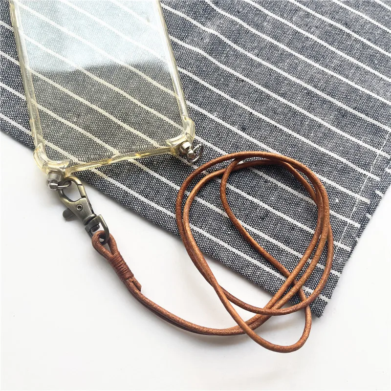 1PCS Genuine Leather Lanyard Neck Strap For Mobile Phone Bag Keys ID Credit Work Card Holder Keychain Neckline DIY Necklace