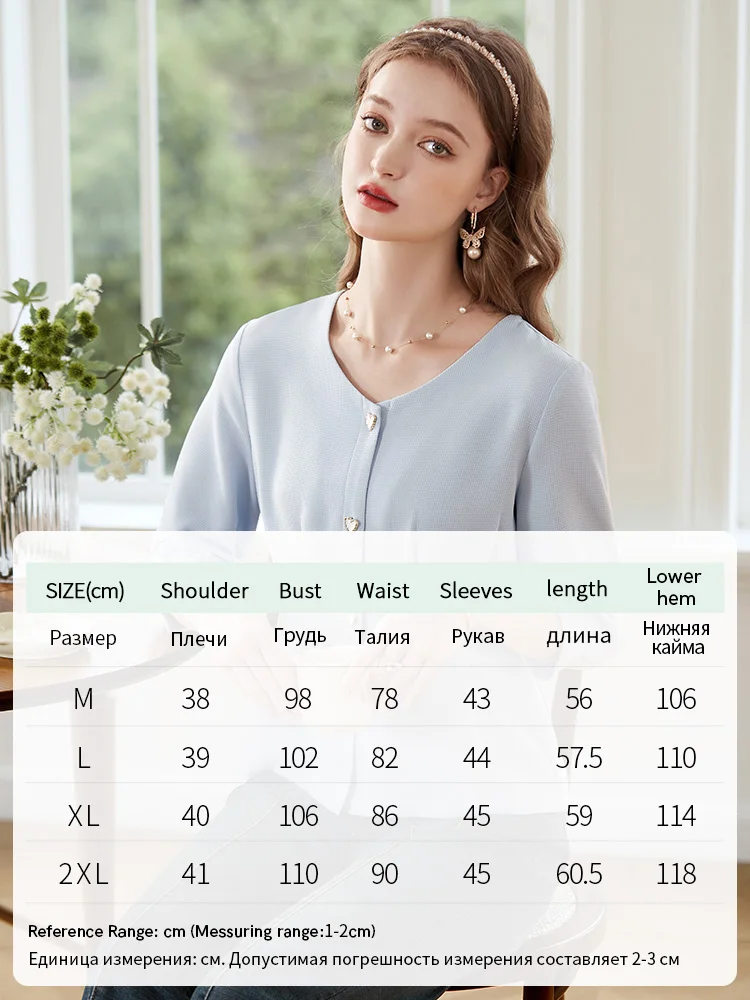 I BELIEVE YOU 2023 Blue French Shirt for Women V-neck Half Sleeve Autumn New Tops Slim Office Lady Shirt & Blouse 2233055199