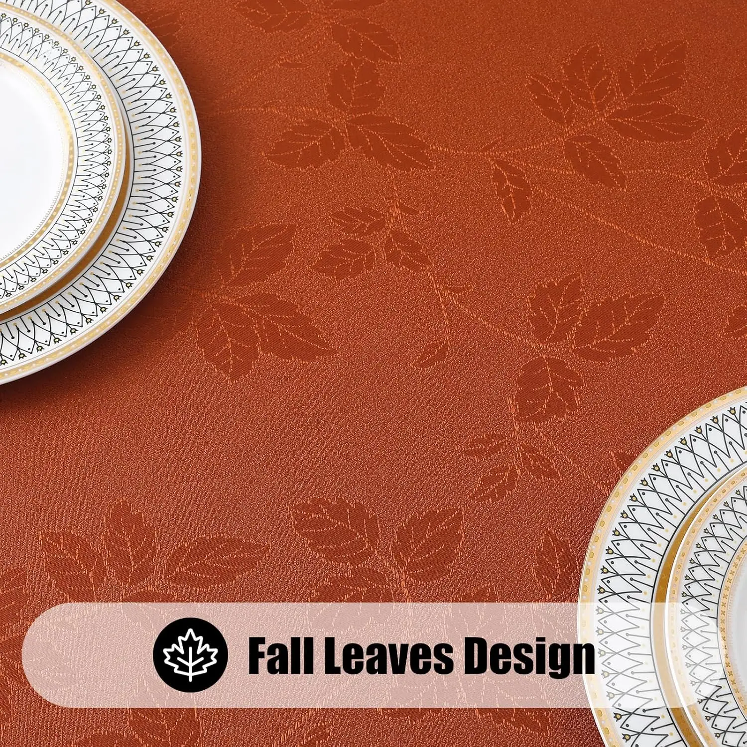 Thanksgiving Tablecloth Rectangle 60x84 Inch, Waterproof Fall Leaves Jacquard Table Cloth, Damask Fabric Table Covers KCXBB005