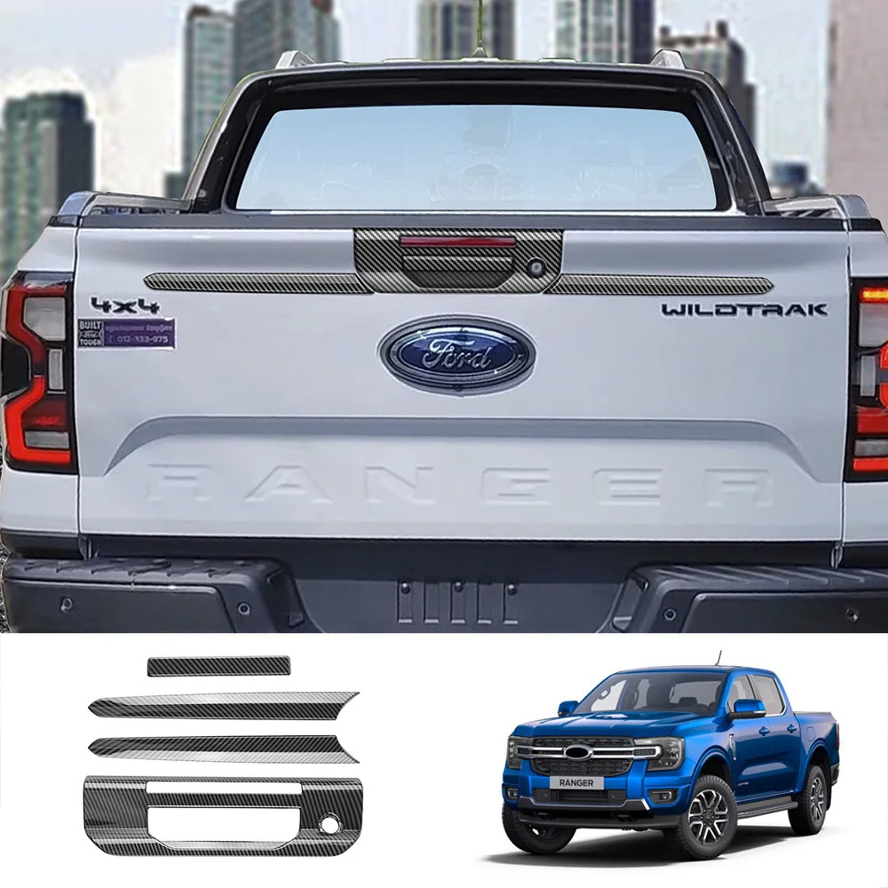 

For Ford Ranger Wildtrak 2022 2023 2024 Carbon Fiber Tailgate Truck Handle Bright Strip Cover