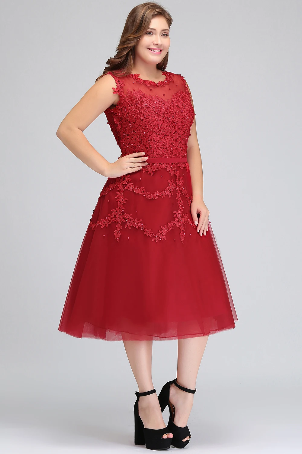 BABYONLINE Homecoming Dress Flower and Pearl Bodice with Paddings Tulle Skirt Embroidered Flora A-line Skirt Fomal Party Ball
