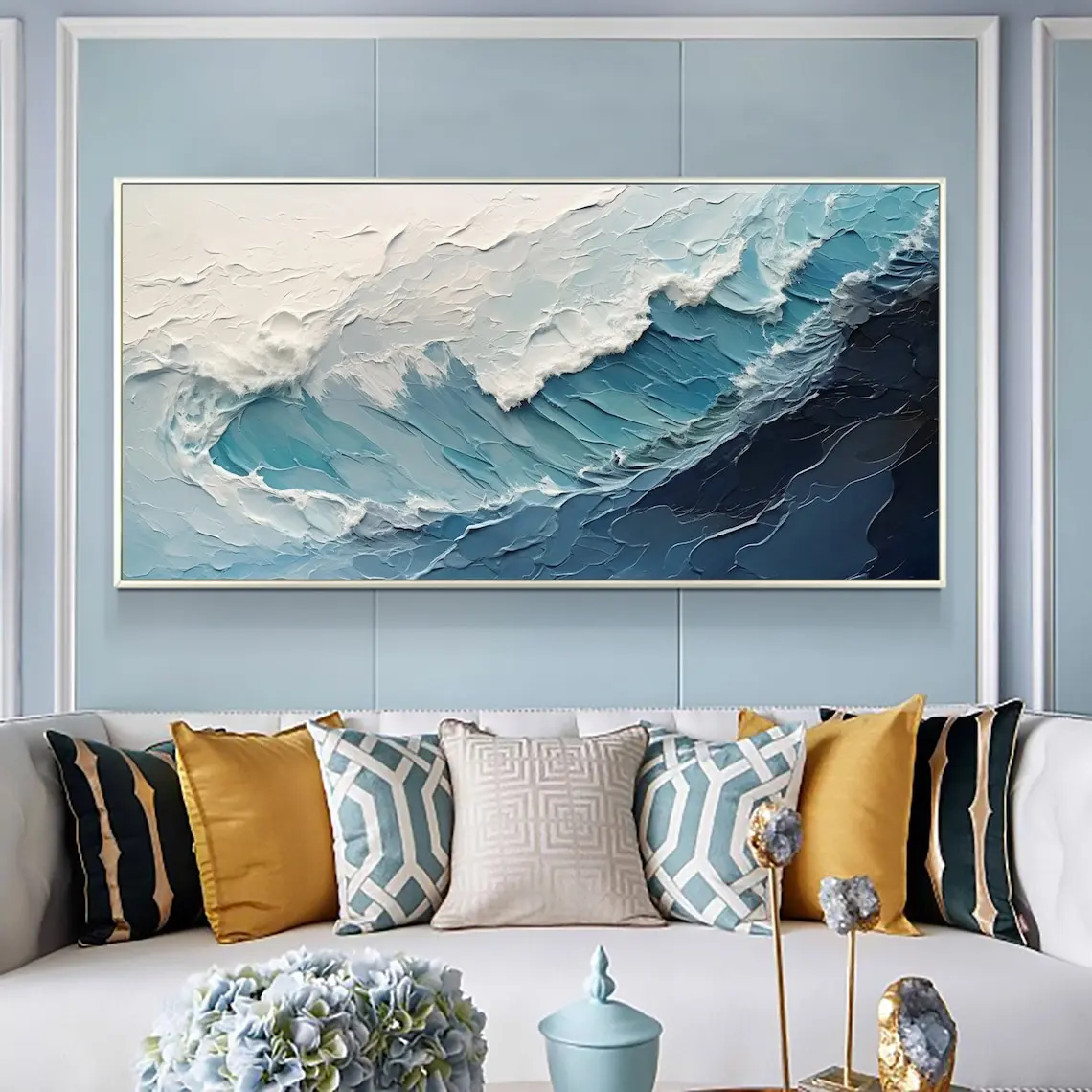 Large Ocean Wave Handmade Oil Painting On Canvas Large Wall Art Abstract Minimalist Painting Blue Sea Wall Art Living Room Decor