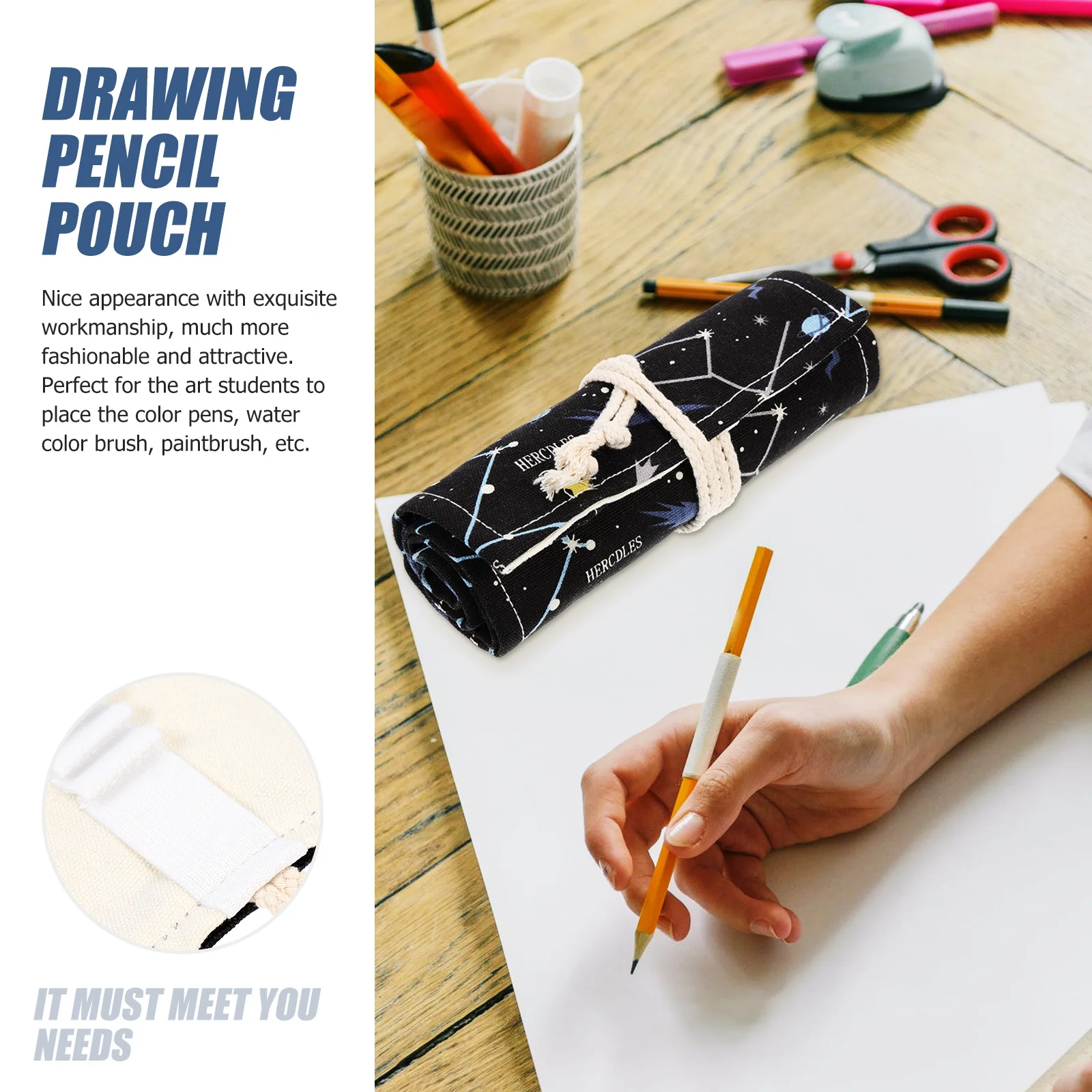 

Extra Large Colored Pencil Roll Up Case with Multiple Compartments Sketch Pencil Organizer Canvas Pen Bag for Students Artists