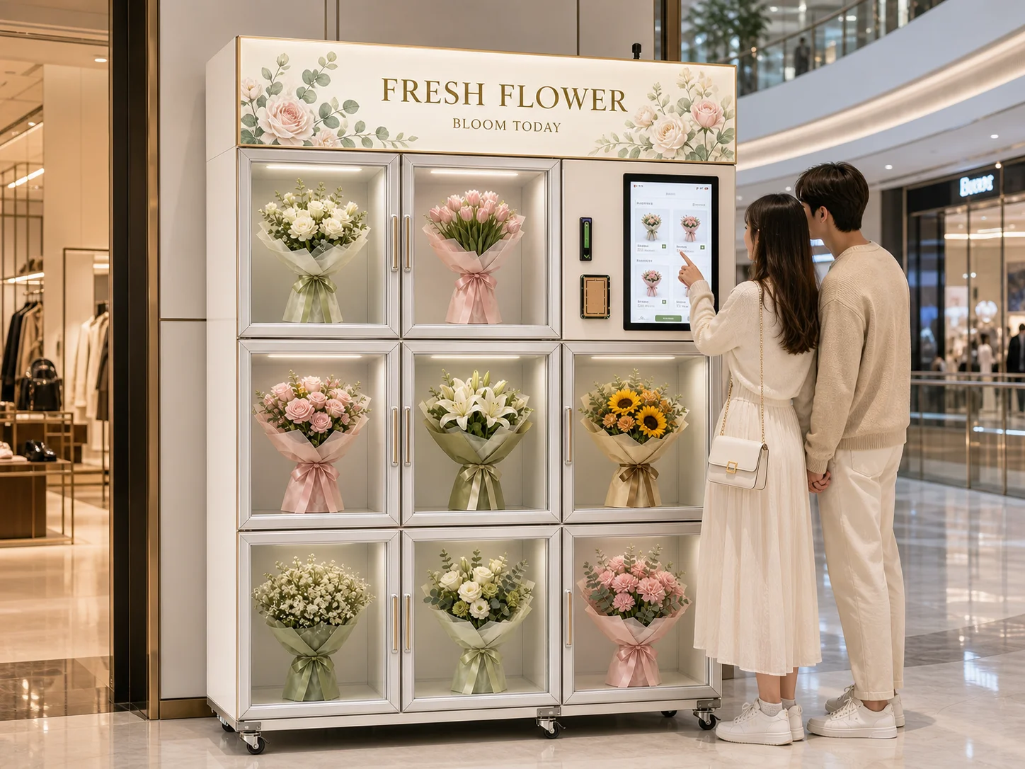 FOODLINE Automatic Fresh Flower Vending Machine Constant Temperature Preservation Floral Vending Device For Supermarket Plaza