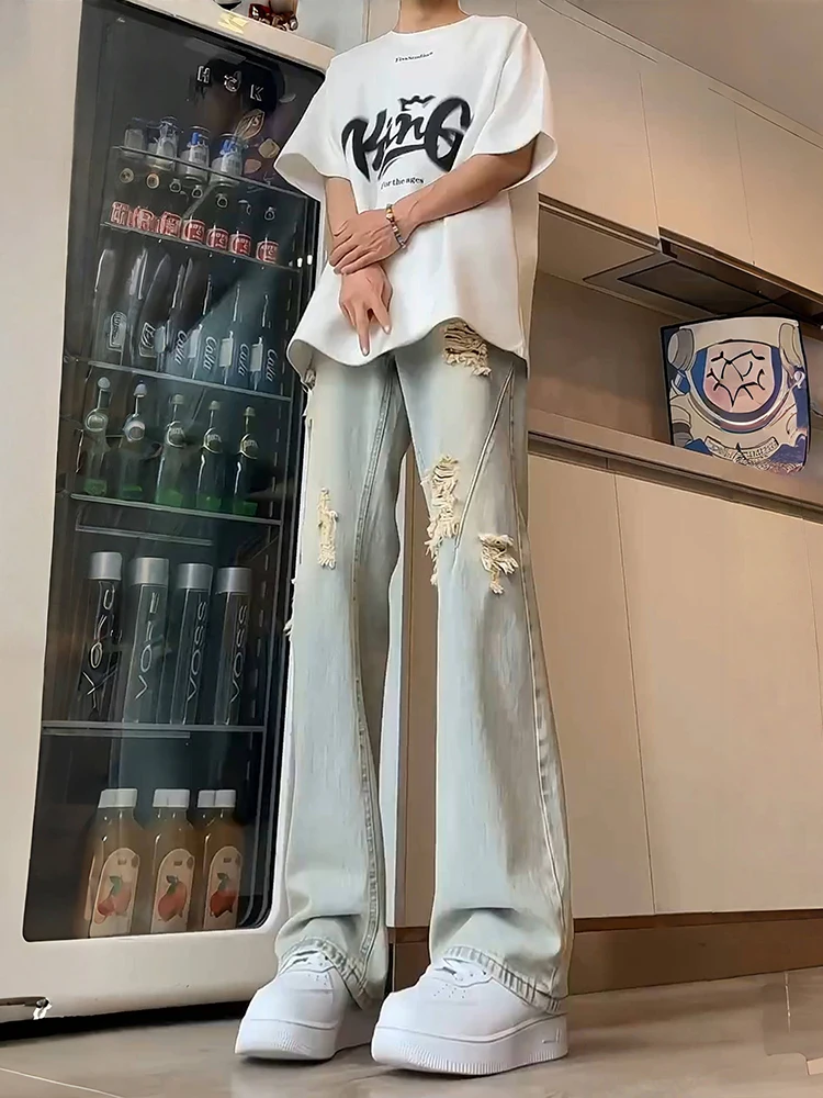 

Мужские летние тонкие прямые джинсы с высокой талией и подтяжкой живота, длинные брюки, широкие брюки, повседневные джинсы свободного покроя