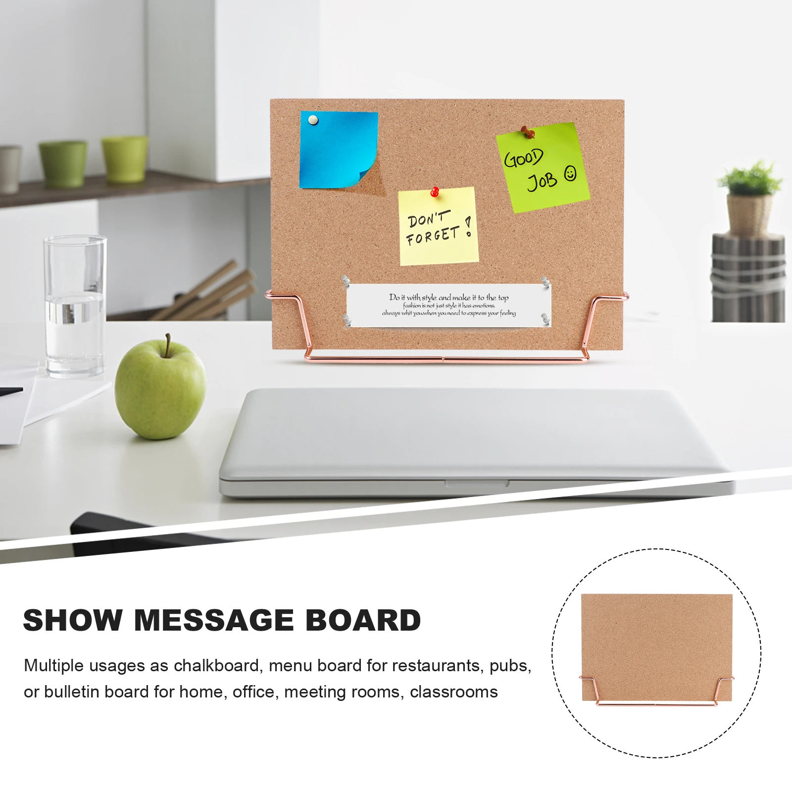 

Wooden Cork Bulletin Board Rose Gold Base Easy Writable Surface Message Pin Memo Notice Board for Home Office Restaurant