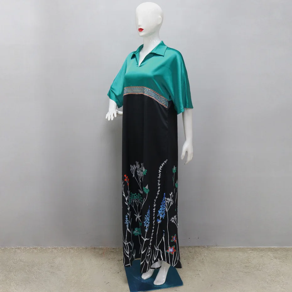 Elegant Eid Muslim Dresses Fashion for Women 2025 New V Neck Printed Abayas Ramadan Morocco Dubai Jalabiya Kaftan Vestidos Robes