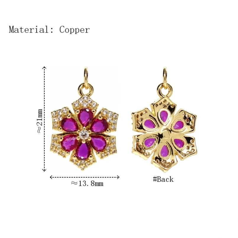 

2Pcs Copper Charms Pendant Cubic Zirconia Flower Plant Gold Color Invisible Setting Approx 13.8x21mm Jewelry Special Gift