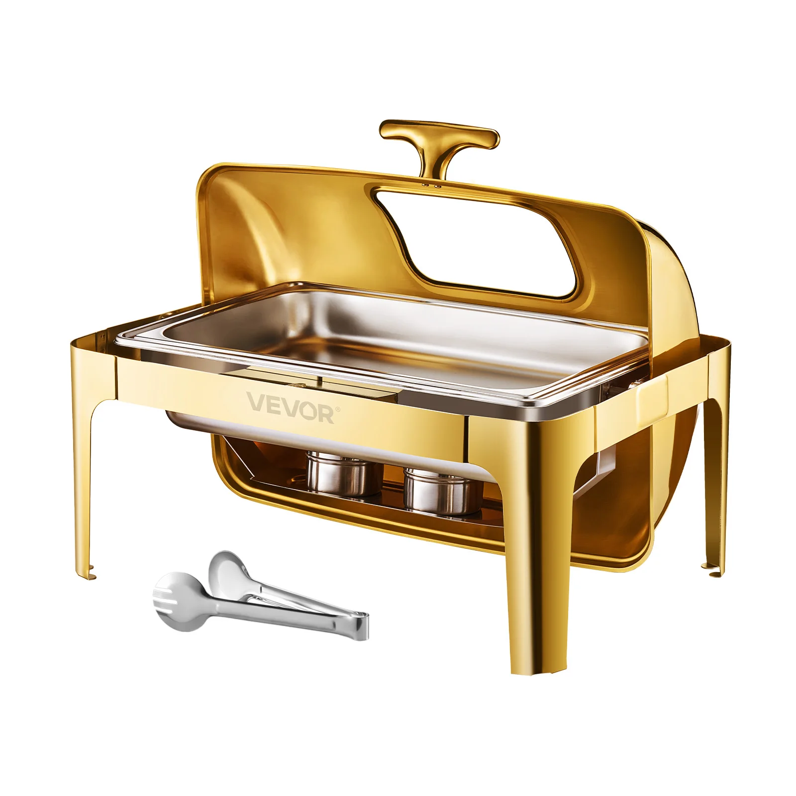 SucceBuy 9Qt Roll Top Sfregamento Piatto Buffet Chafer in acciaio inossidabile con padella a grandezza naturale Coperchio visibile Rettangolo Riscaldatore per catering