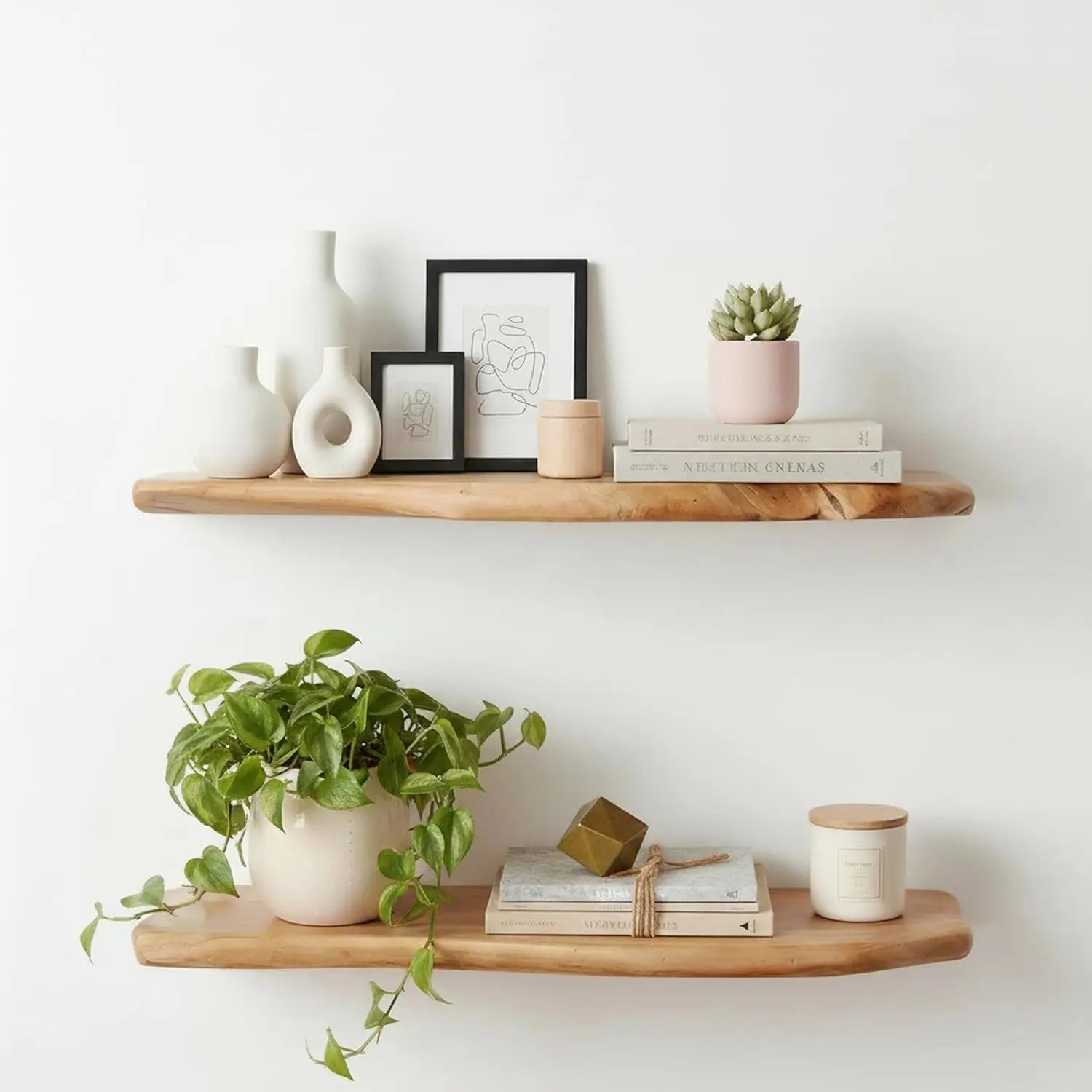 

24 Inch Cedar Floating Shelves Set of 2, Rustic Solid Wood Wall Mounted Shelves for Living Room, Bedroom, Kitchen, Bathroom, Home Office
