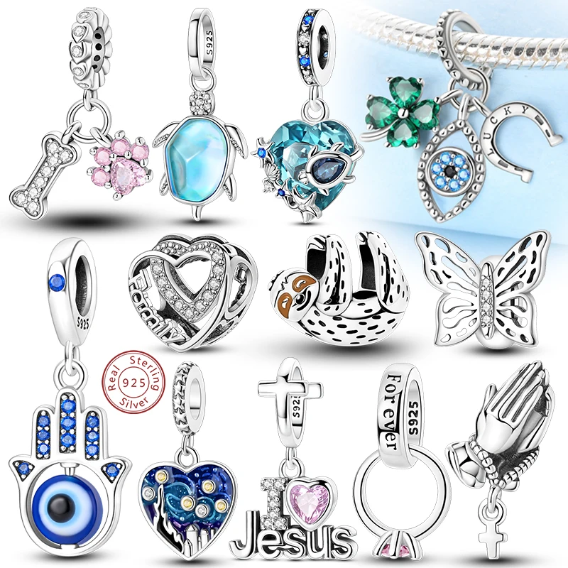 

Hot Sale 100% S925 Sterling Silve Charms Bead Four-leaf Clover Turtle Sloth Charm For Bracelet Dangle Pendant Woman Jewelry Gift