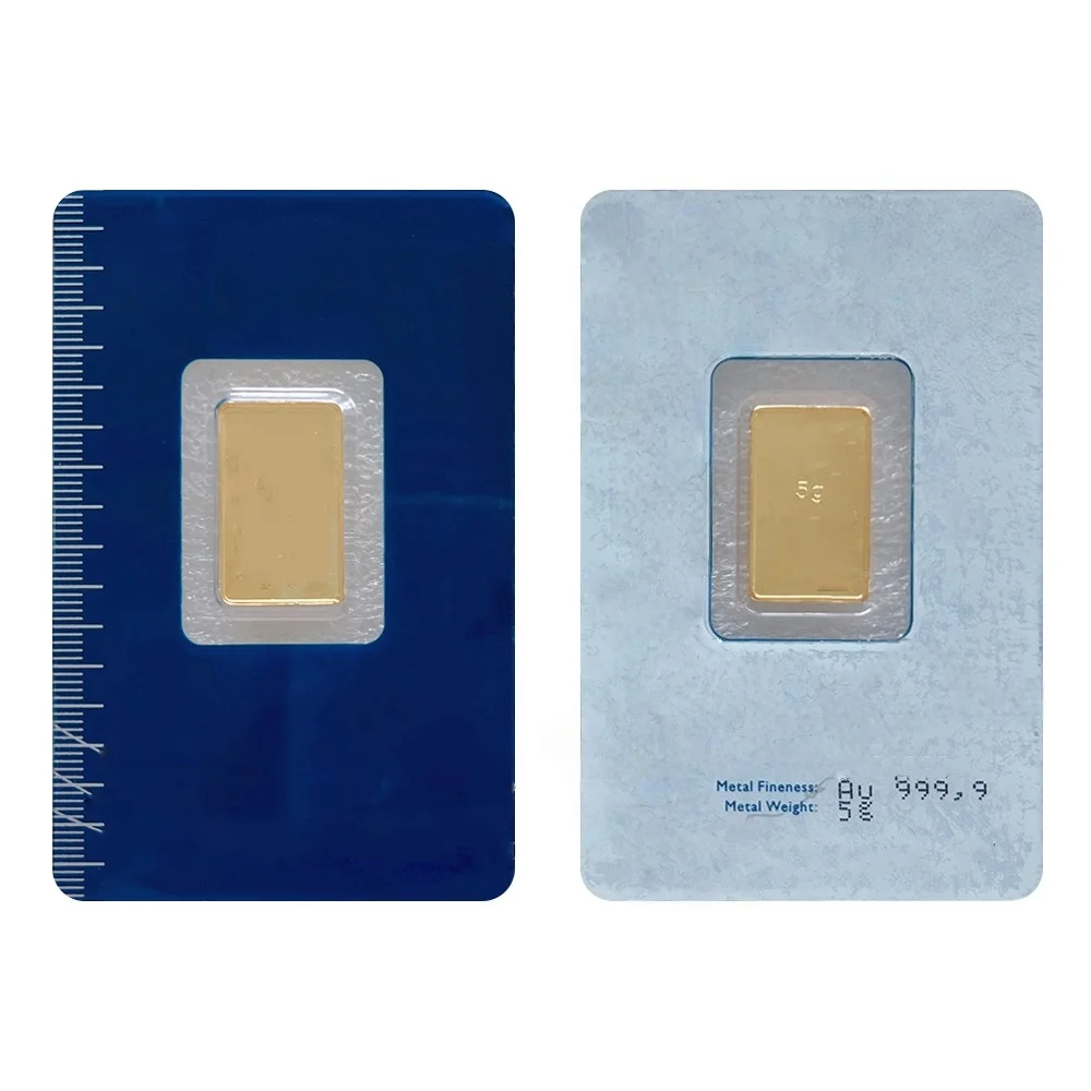 Niet-magnetische vergulde gouden staaf, goudbar, APMEX, met verschillende serienummers, in verzegelde verpakking, voor verzamelaars.