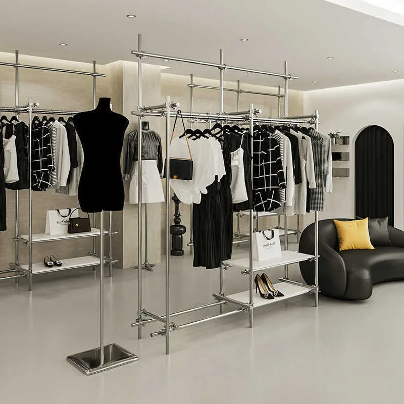 Stainless steel hanger Internet celebrity women's clothing store Industrial style clothes display rack scaffolding