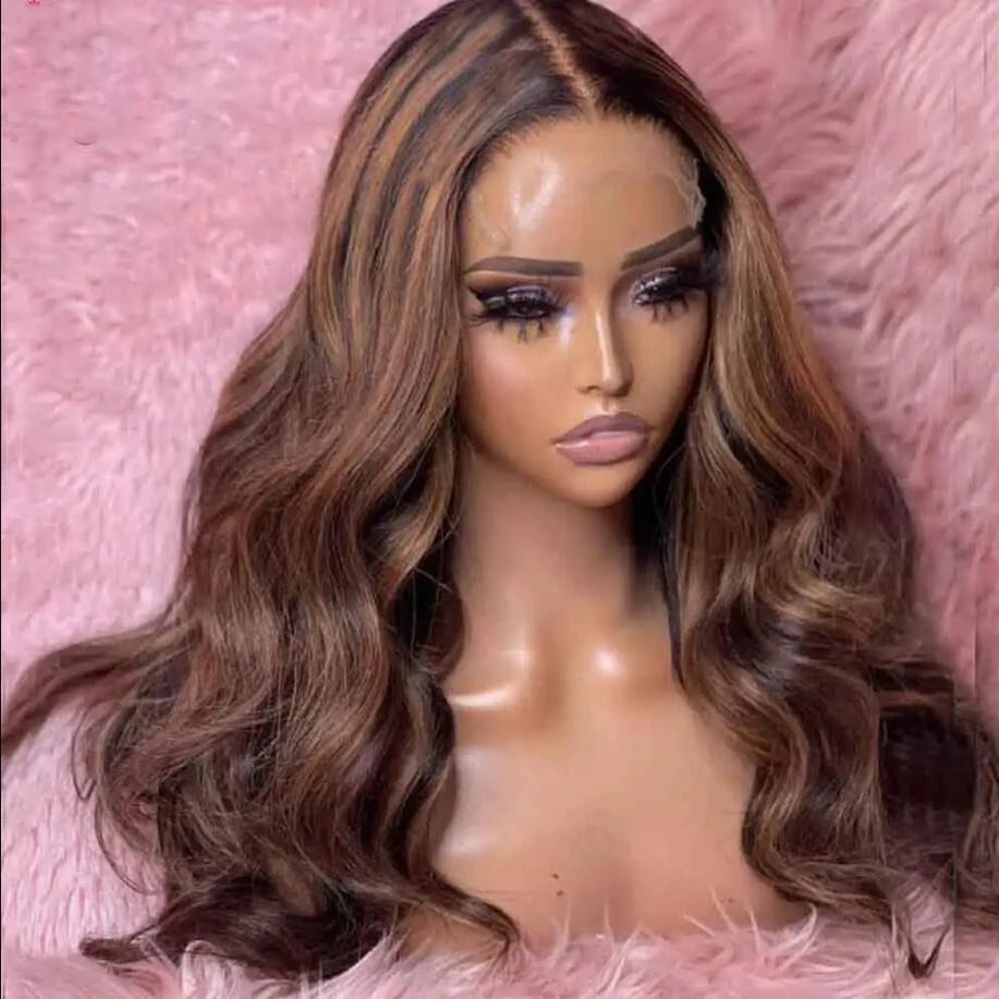 Soft Long Highlight Blonde Brown Body Wave 180Density Lace Front Wig For Black Women Babyhair Heat Resistant Preplucked Glueless