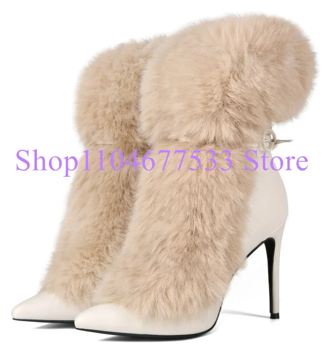 

Сексуальные женские ботильоны с меховым декором, модные женские короткие сапоги большого размера на тонком каблуке, женские банкетные ботинки с острым носком, Прямая поставка