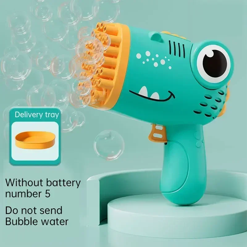 Pistola de burbujas de dinosaurio de 40 agujeros, máquina de burbujas totalmente automática de mano sin batería ni agua de burbujas para niños, juguetes de regalo