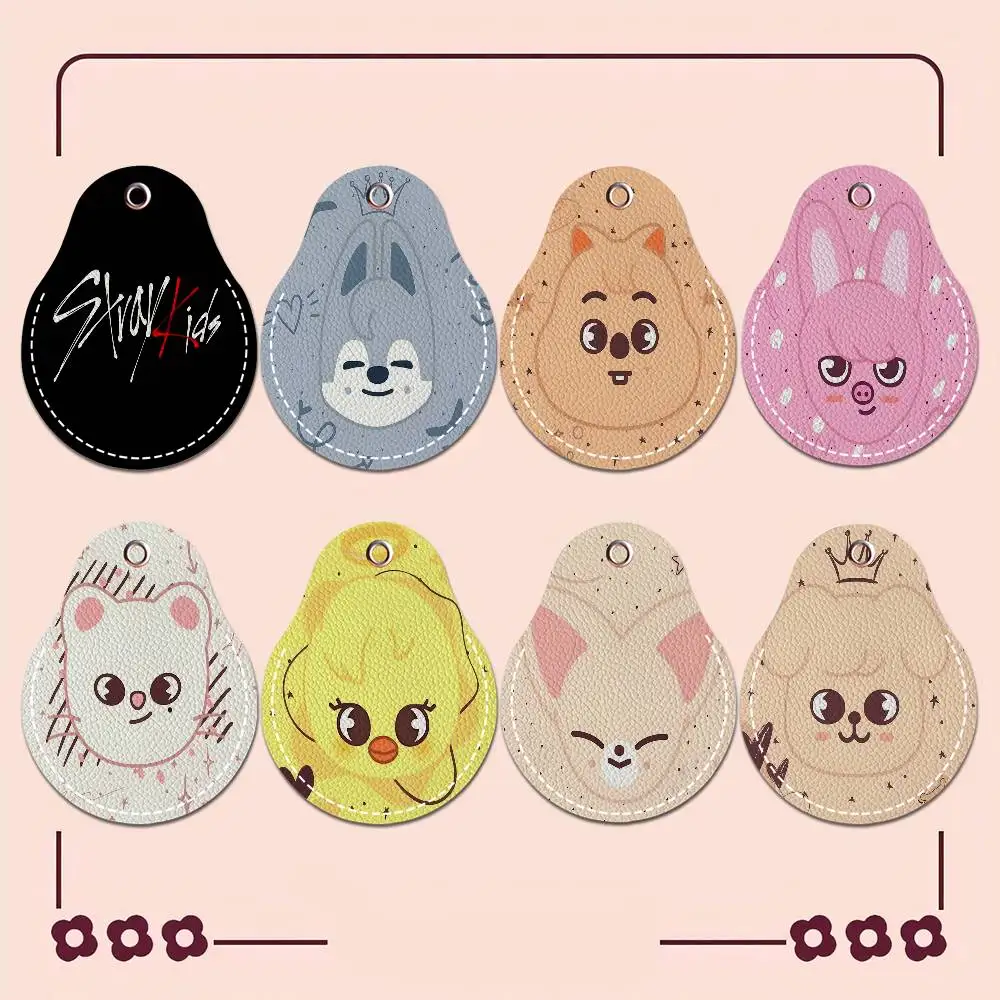 Kpop S-Stray K-Kids Skzoo Women Mini PU Leather Case Keychain Access Card Bag Key Tag Ring Mini Badge Key Ring Door Lock Tags