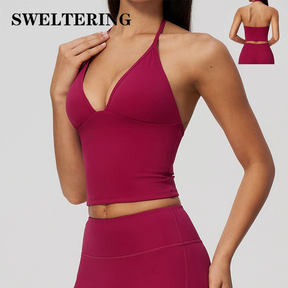 Yoga Tank Top Women Deep-V Sports Underwear Gym Running Casual Vest Comfort Fit Workout Top Female Shockproof Yoga Underwear