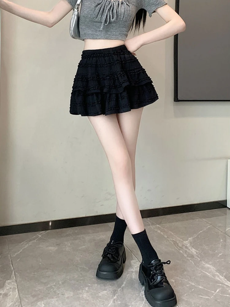 

Skirts Women Cute Lovely Summer High Street Holiday Simple Femme Faldas A-line Fashion Japan Style Schoolgirls All-match Solid