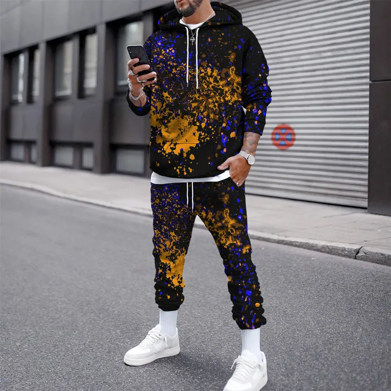 Autumn Winter Male Hoodie Jogging Tracksuit For Men 3D Color Graffiti Mens Hooded Sweatshirt Sets Kids Hoodies Two Piece Sets