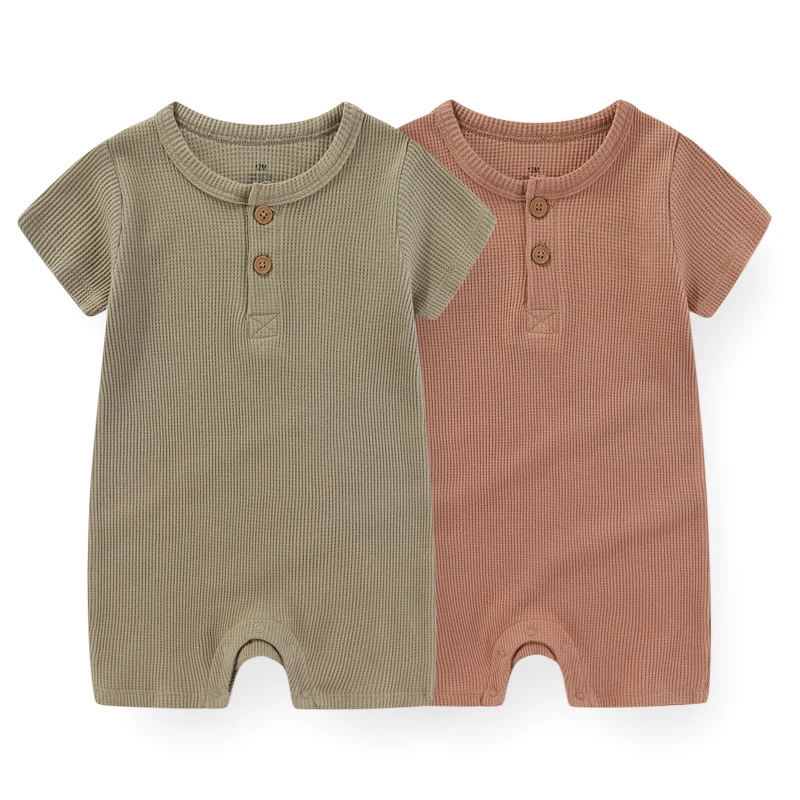 2-Piece Solid Color Unisex Baby Boxer jumpsuit Short Sleeves 0-24M Baby Rompers Soft Infant Jumpsuits