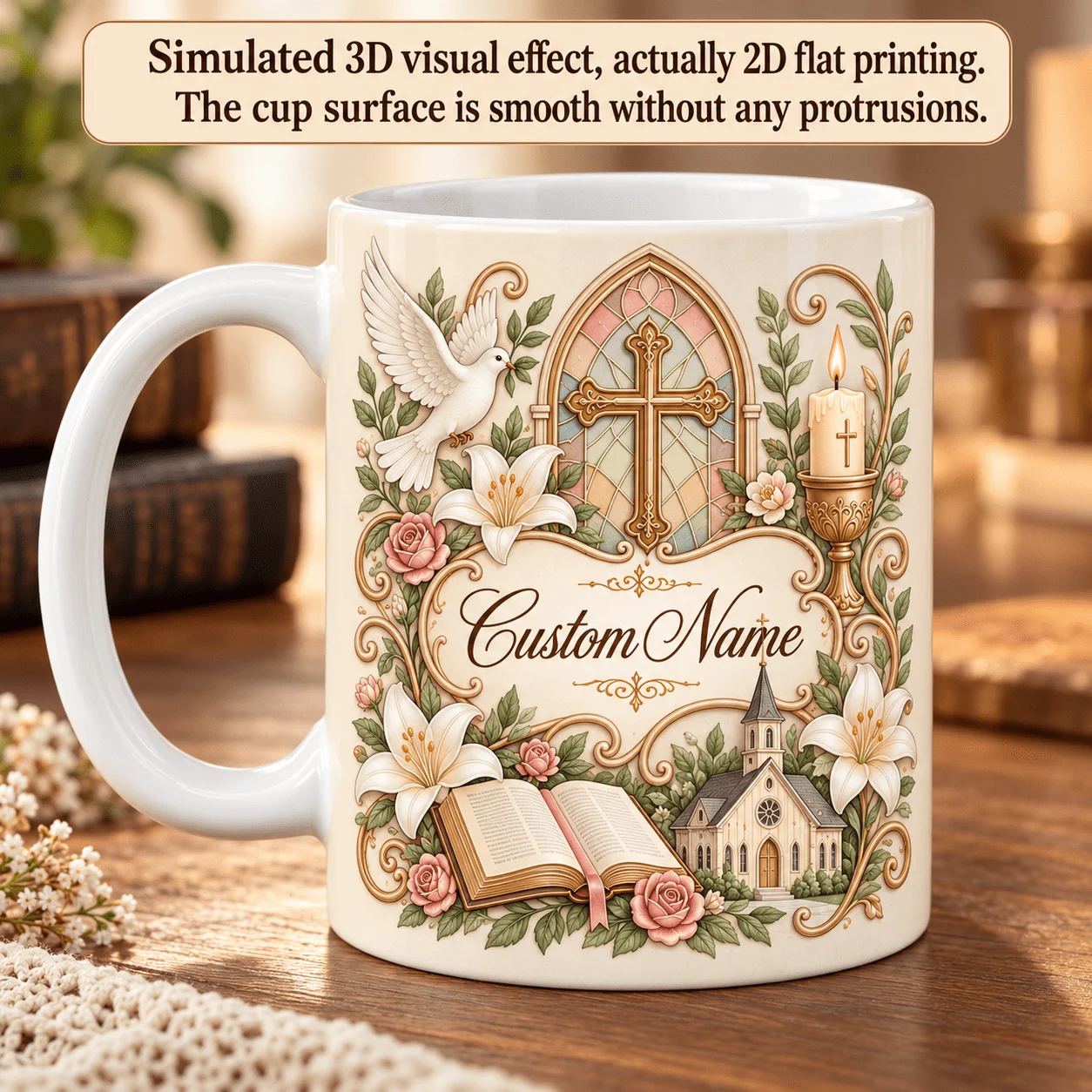 Personalized Christian Ceramic Mug Custom Name Bible Verse Cross Dove Faith Gift for Believers Men Women Church Home Office East