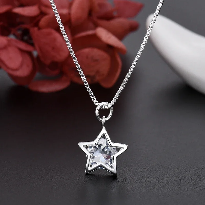 

Popular Brands 925 Sterling Silver Pretty Shining Crystal Star Necklace For Women Fashion Y2k Party Wedding Accessories Jewelry