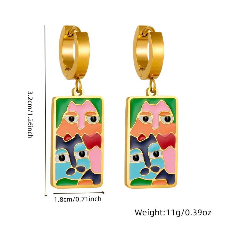 LAMENGLY High Quality 316l Stainless Steel Enamel Cartoon Face Earrings Women Novel Trendy Non-Fading Pendant Earrings Jewelry