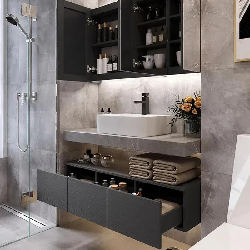 Creative Bathroom Sink Cabinets Ceramic Vessel Sink Top Washbasin Smart Mirror Cabinet Bathroom Nordic Gabinete Trendy Furniture