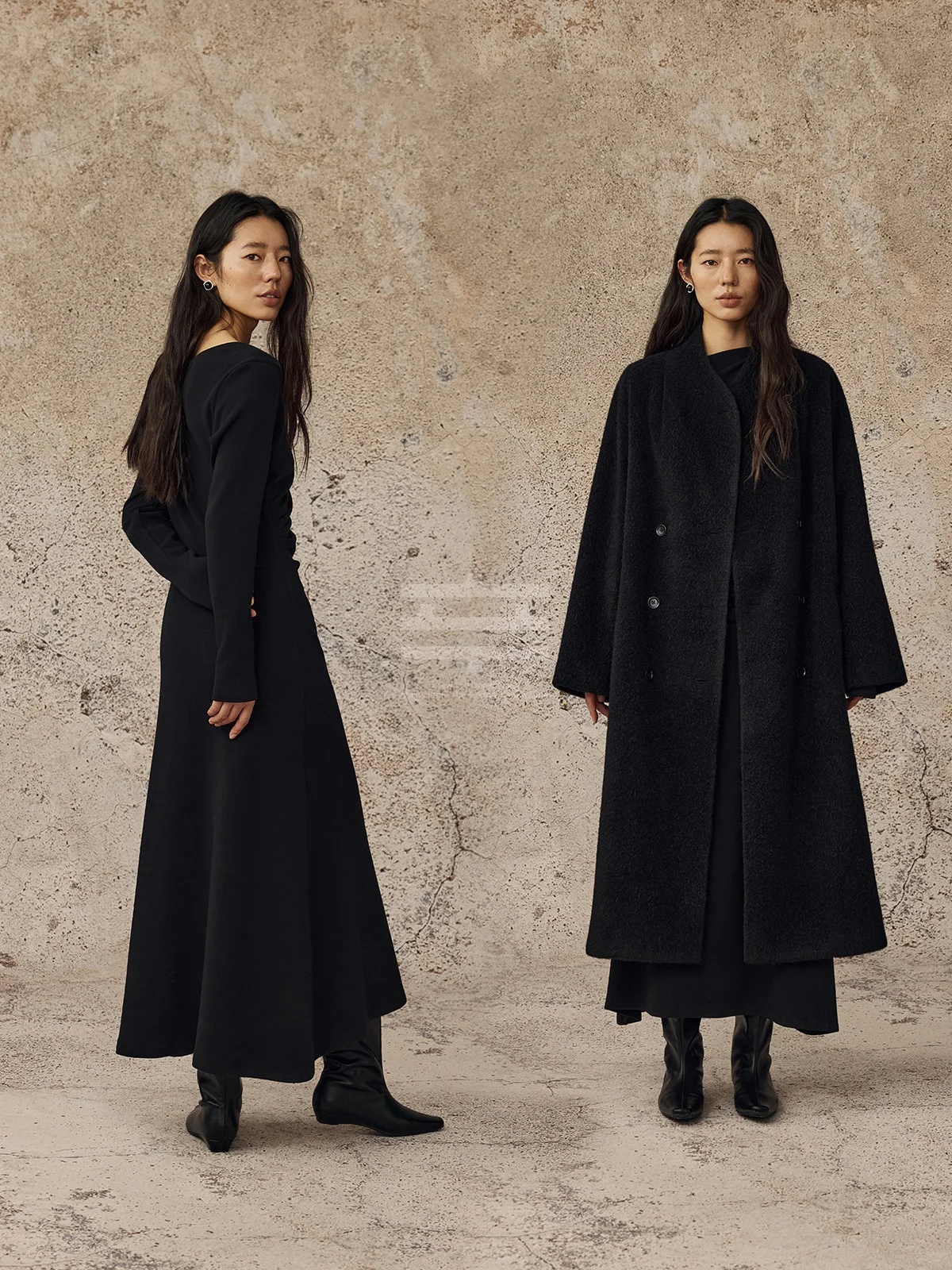 

alpw Wool Blend Dr with Asymmetrical Neline Long Sve A-Line Silhouette Regular Fit Winter Wear Casual Dr