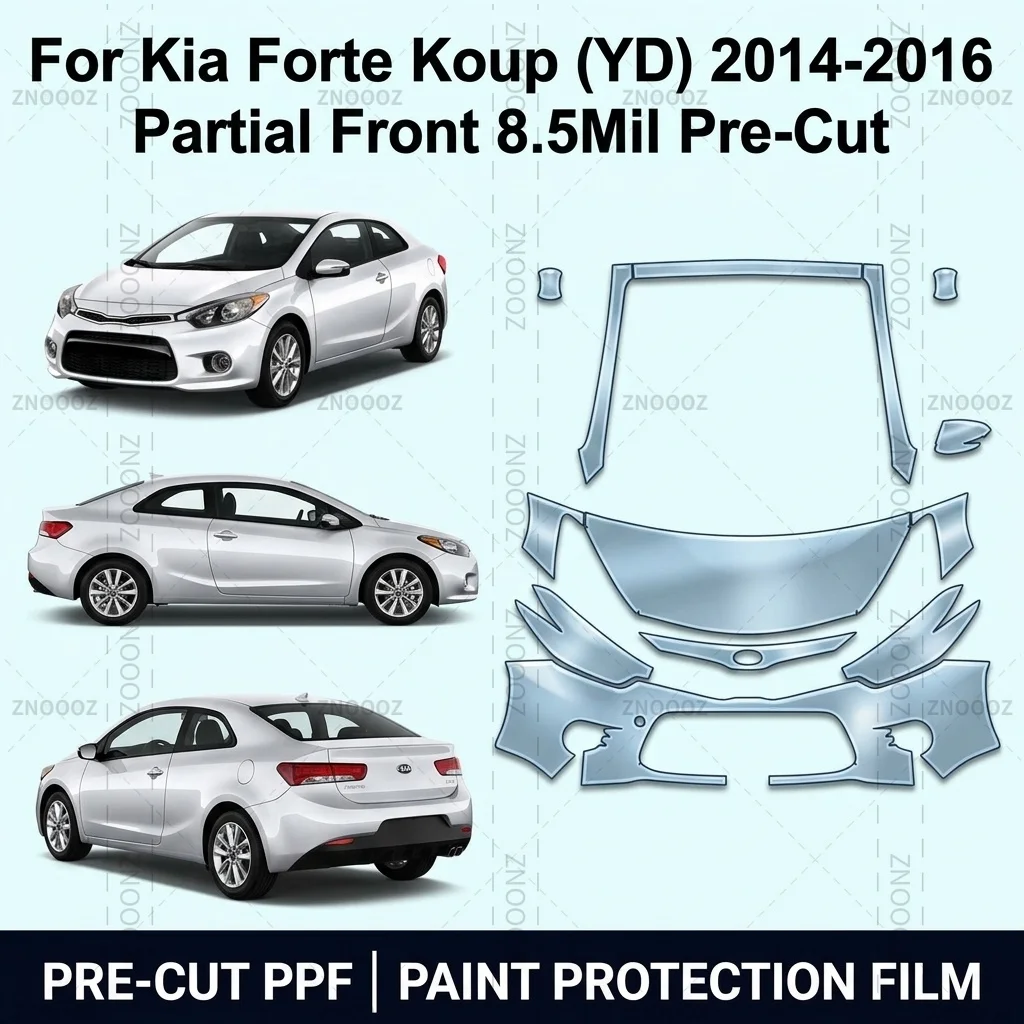 For Kia Forte Koup (YD) 2014-2016 Partial Front 8.5Mil Pre-Cut PPF Paint Protection Kit, TPU Self Healing Scratch Hydrophobic