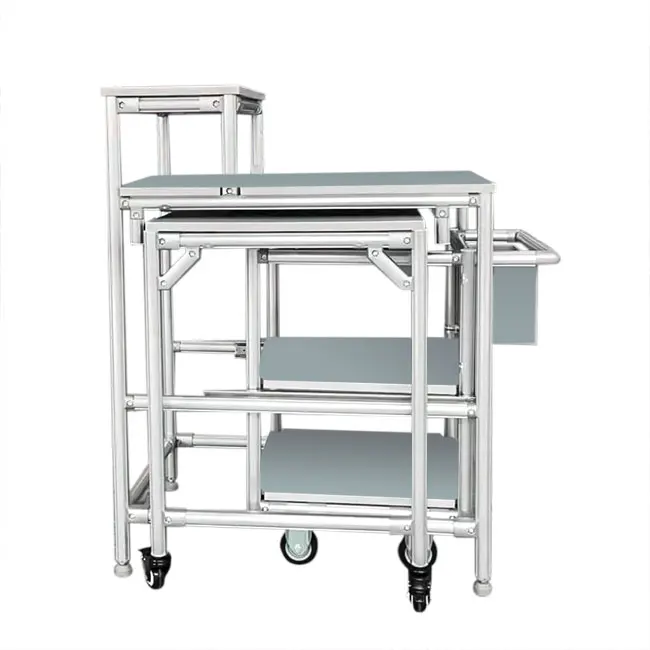 Cost-effective rack system, manual trolley, pipe frame, lean pipe assembly cart, industrial plant workbench