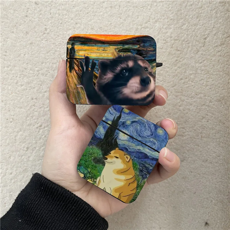 Funny Cat Dancing Pedro Raccoon Meme Apple Case for AirPods Pro2 3 2 1 Pro 2022 Black Bluetooth Earphone Box Cover Funda