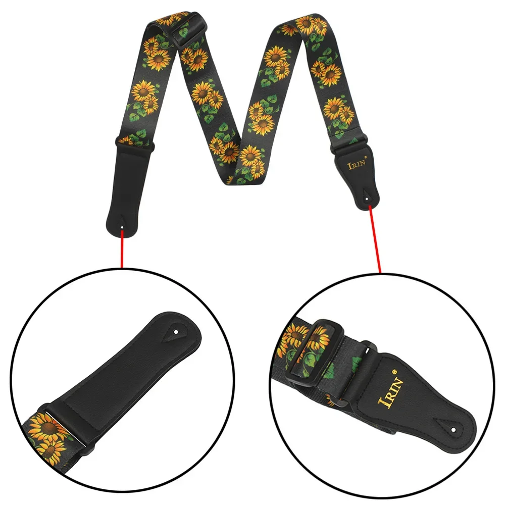 Universal Guitar Strap PU Leather Ends Adjustable Acoustic Guitar Bass Sunflower Strap Belt Guitar Bass Parts & Accessory