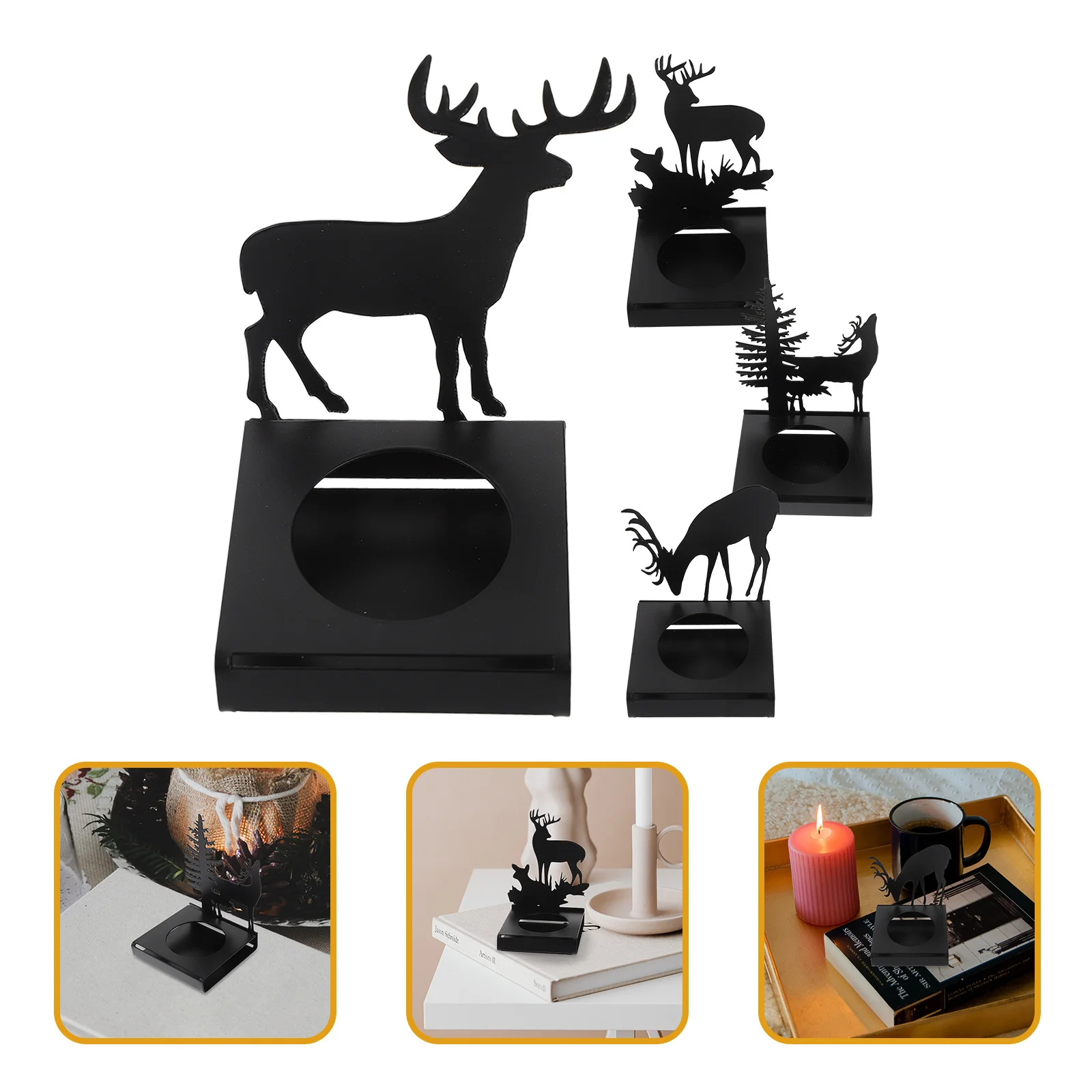 4 قطعة إِلْكَة عيد الميلاد أصحاب المعادن الشاي ضوء حامل الجدول محور سطح المكتب حامل الشمعدان ديكور عيد الميلاد #1