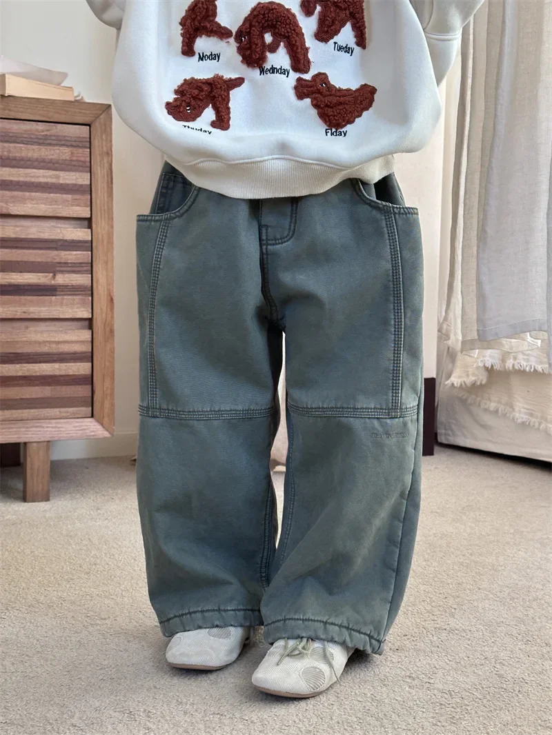 

Children Pants 2023 Autumn Winter New Korean Style Fleece Pants Boys and Girls Thick Casual Warm Casual Simple Kids Pants