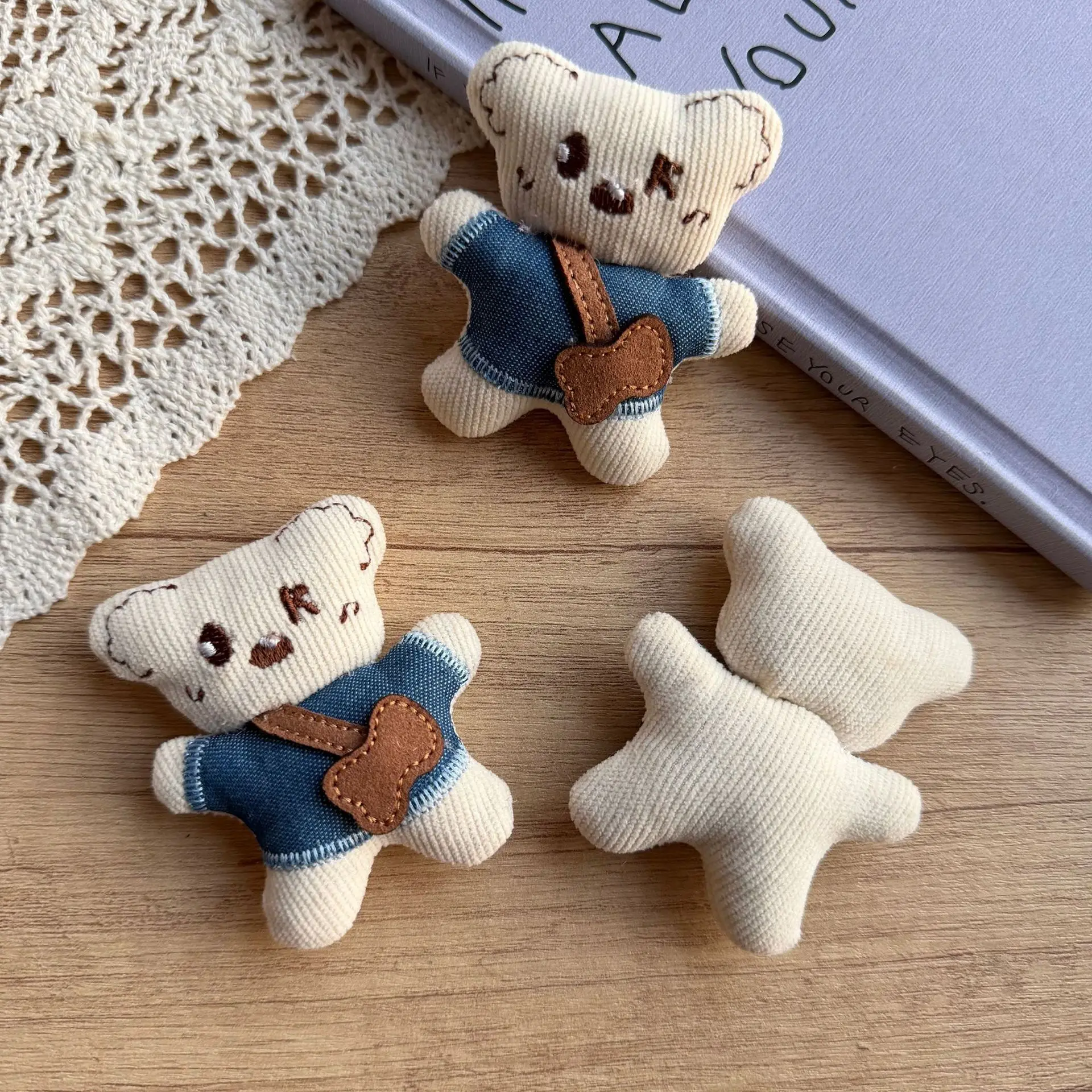 

Mini Denim Bear Hair Claw Clip for Kids DIY Shoe Sock Bag Decoration Soft Stuffed Fabric Versatile Handmade