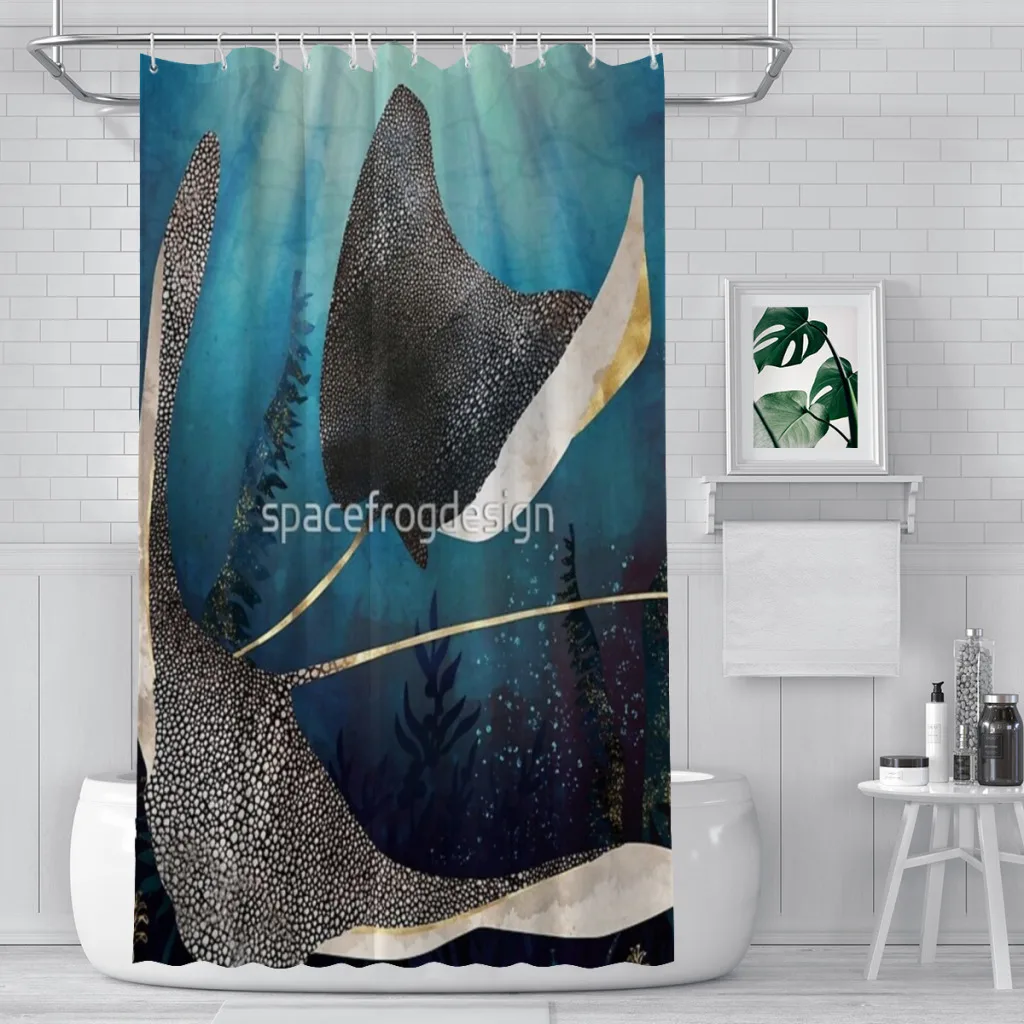 

Metallic Stingray Unique decor Modern Fabric Bathroom Shower Curtains art design Print Curtain