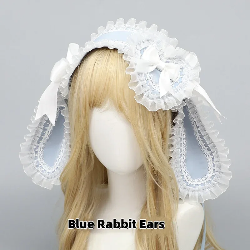Handgemaakte originele kerst Lolita konijnenoren hoofdband schattig hart boog hoofdband Harajuku cosplay kant KC hoofddeksels voor meisje
