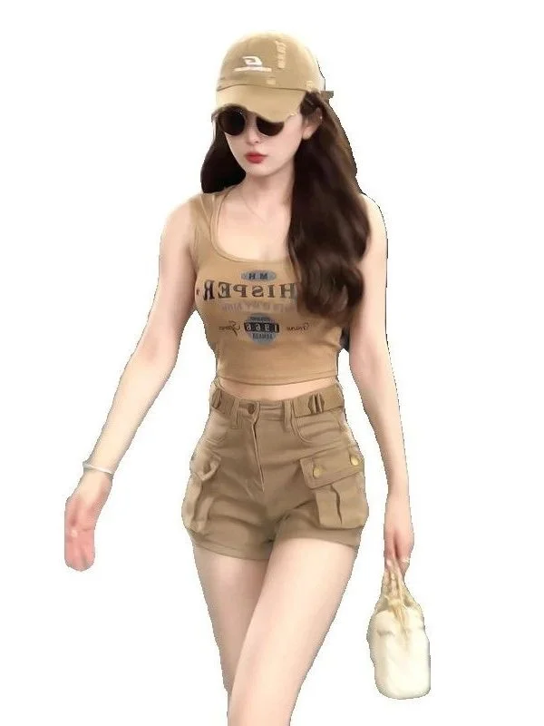 아메리칸 레트로 하이웨이스트 워크웨어 데님 오츠 여성 여름 신상 루즈 슬리밍 스트레이트 캐주얼 와이드 레그 팬츠