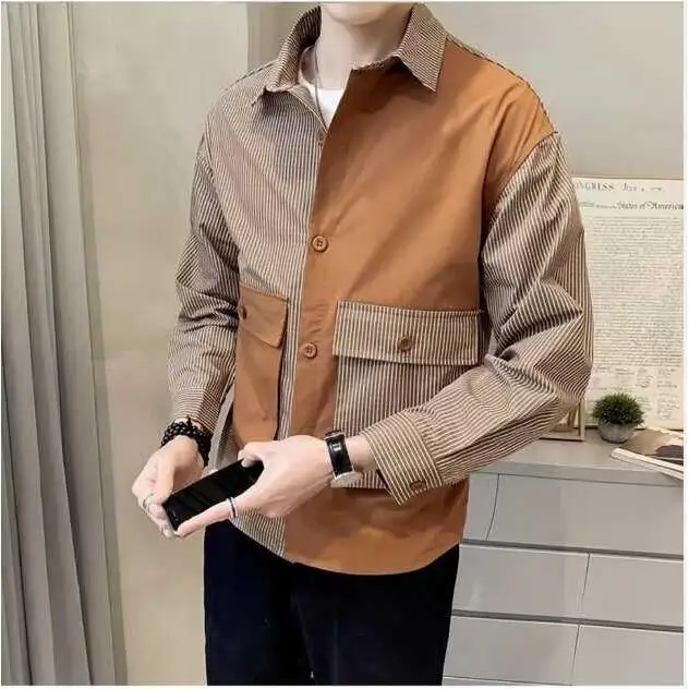

Мужская куртка весна-осень в корейском стиле, модная, в полоску, молодежная, с элементами пэчворка, рабочая одежда, бренд Haome
