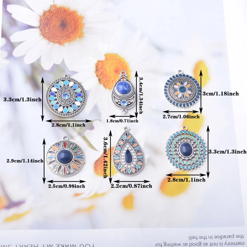 12 Stück/Set 18*36mm Legierung Antik Silberfarben Acryl Runde Marineblaue Anhänger Schmuckzubehör Emaillierter Anhänger – Detail 4
